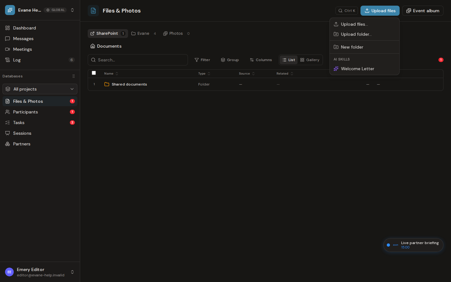 Upload files and create folders in Formist