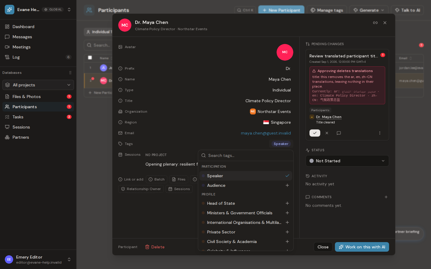 Manage participant photos, tags, and files in Formist