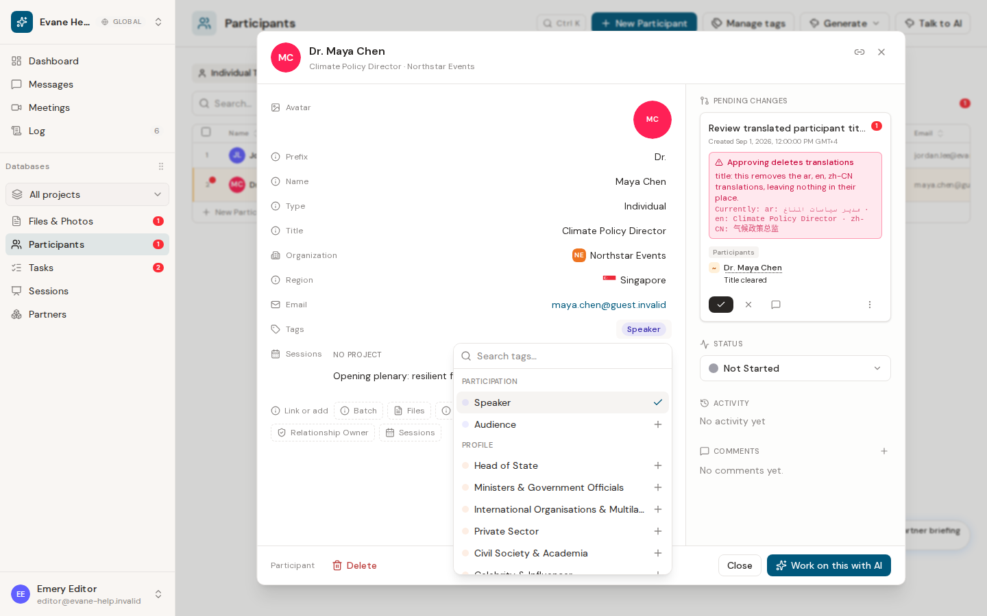 Manage participant photos, tags, and files in Formist