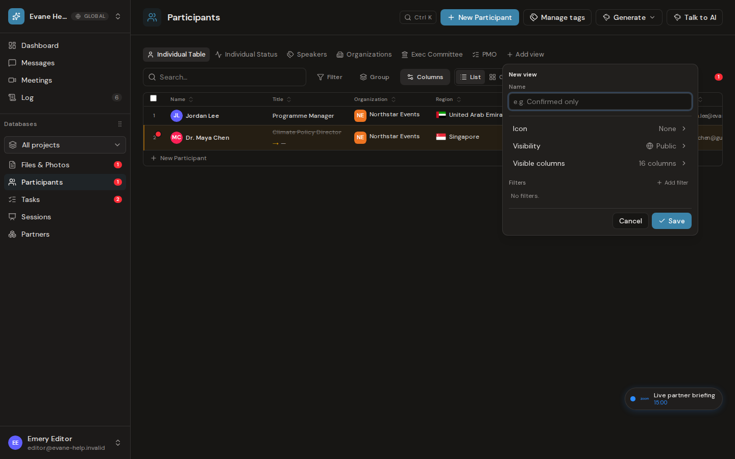 Create and manage custom Participant tabs in Formist