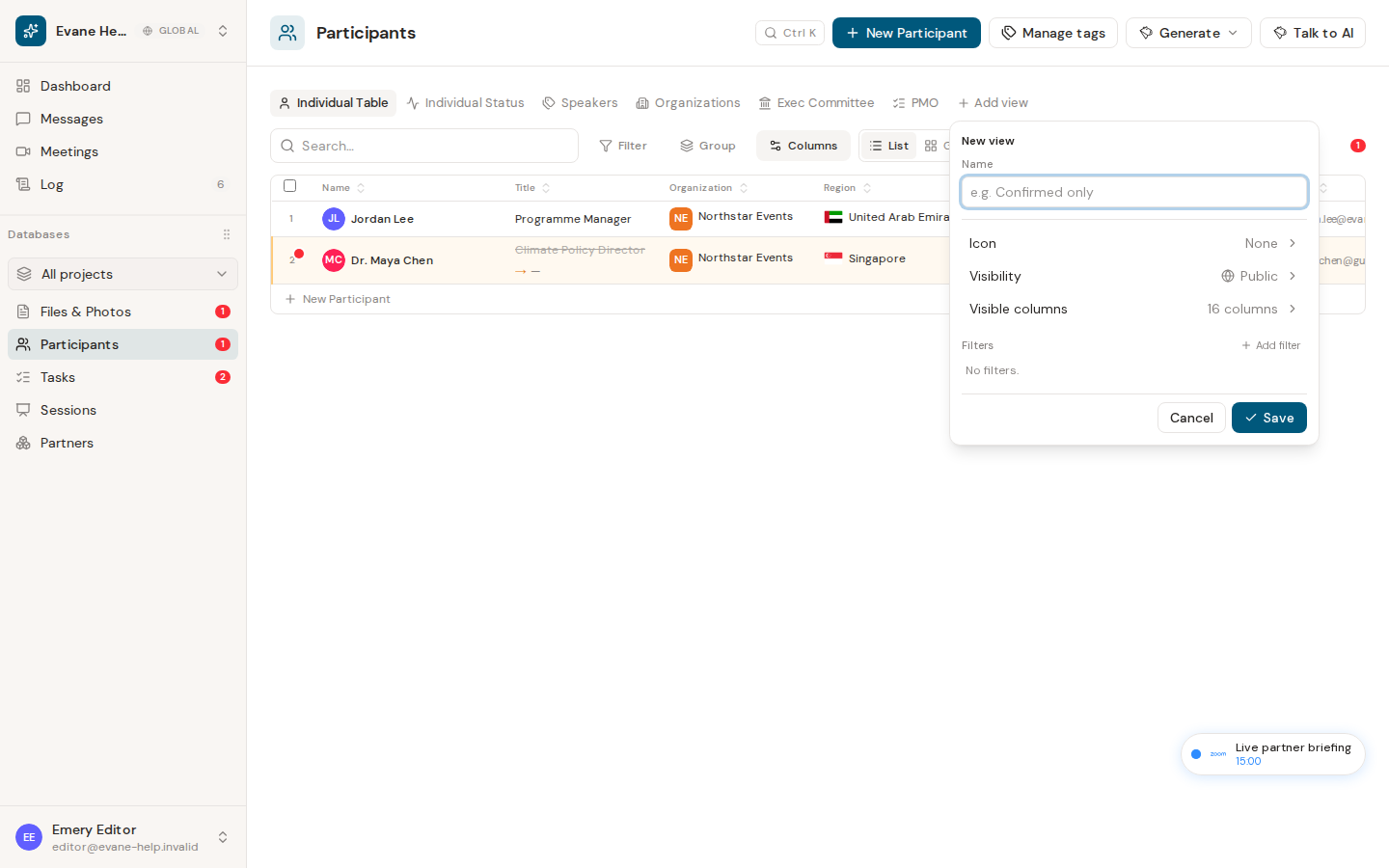 Create and manage custom Participant tabs in Formist
