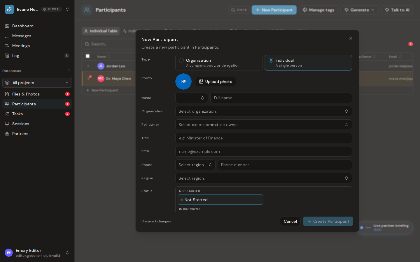 Create and edit individual participants in Formist