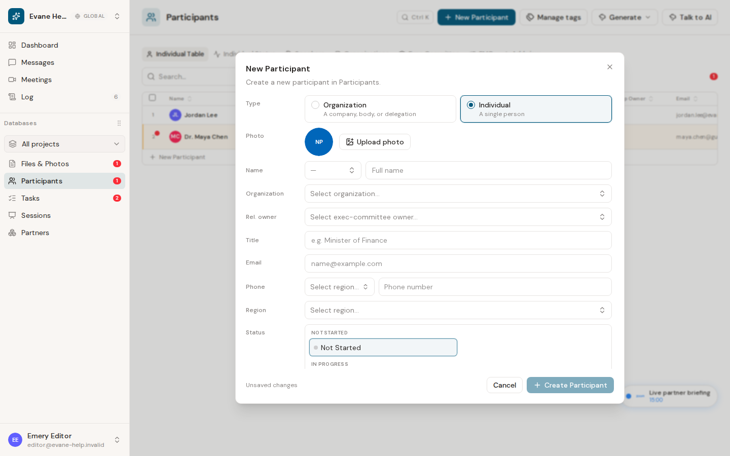 Create and edit individual participants in Formist