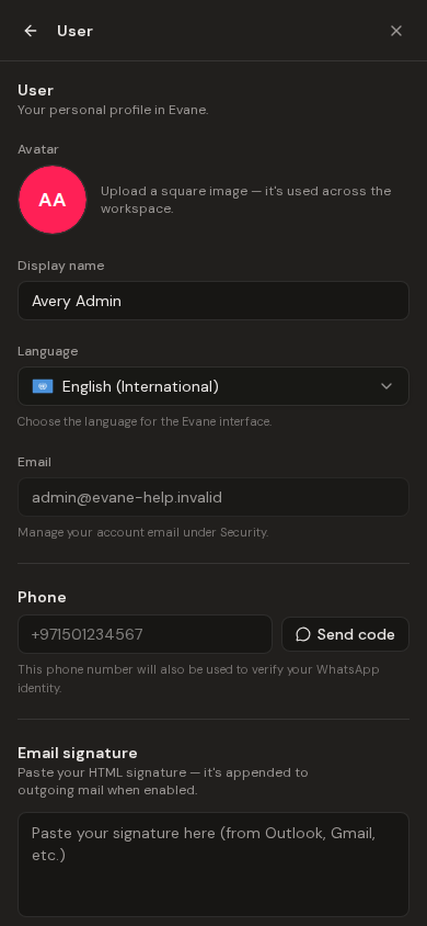 Manage personal Settings, language, and theme in Formist