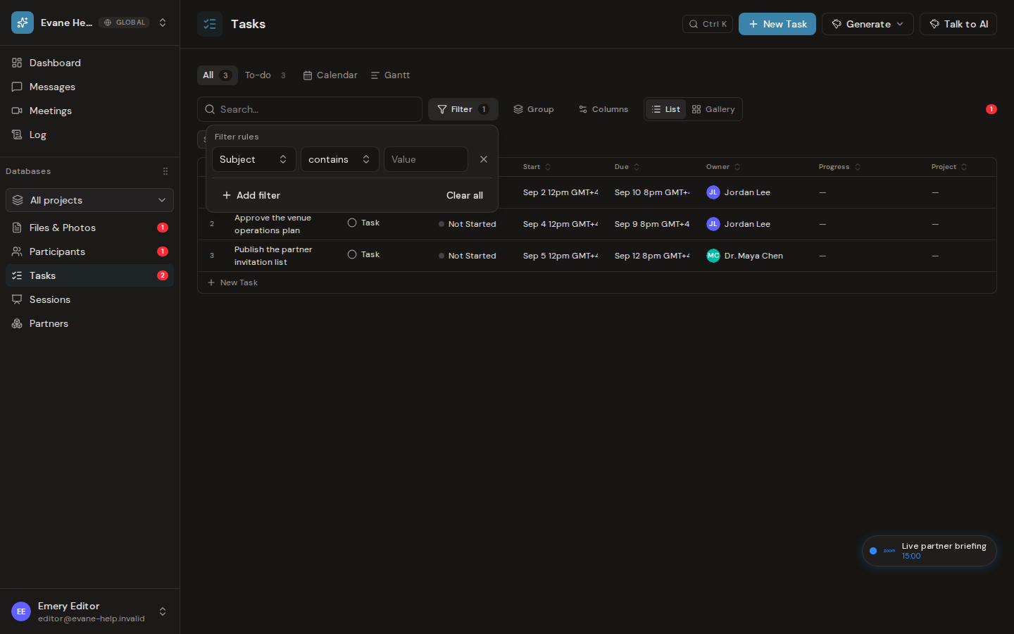 Assign tasks and filter by owner in Formist